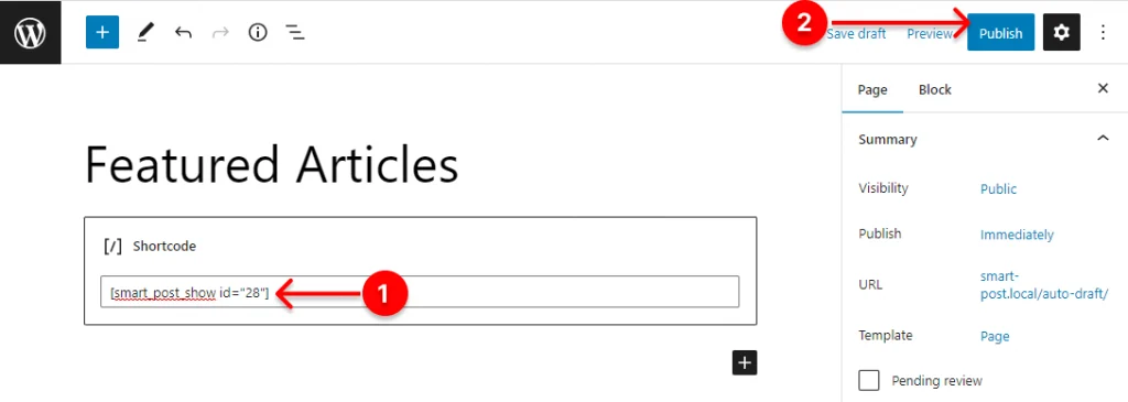 Publish the article slider shortcode