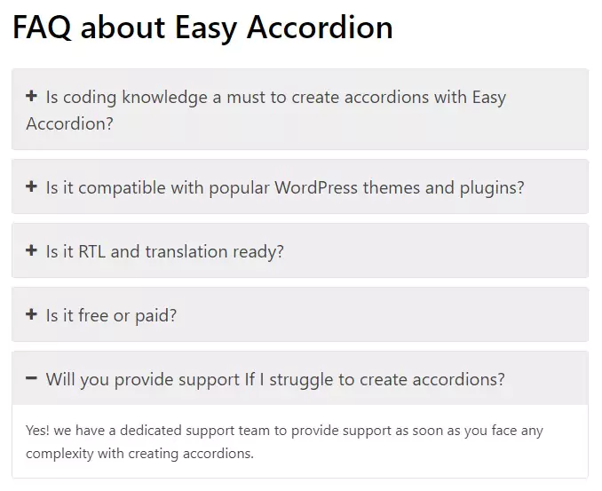 A basic accordion FAQ page