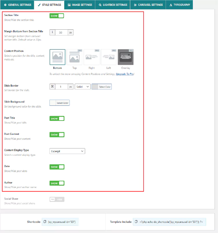 wp carousel style settings