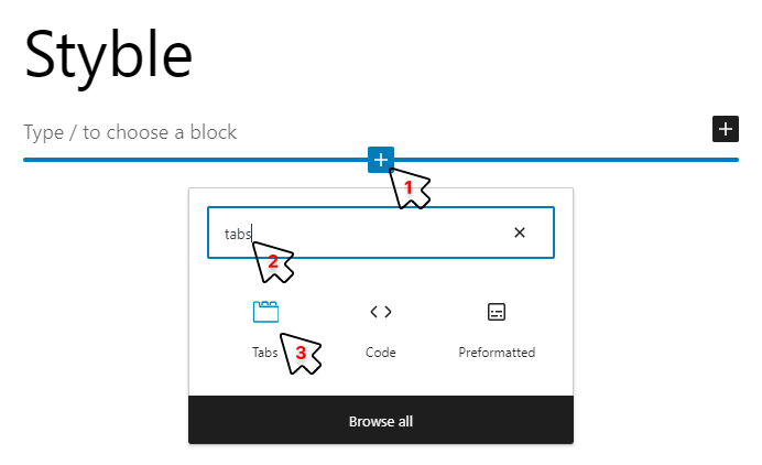 Find the tabs block of Styble