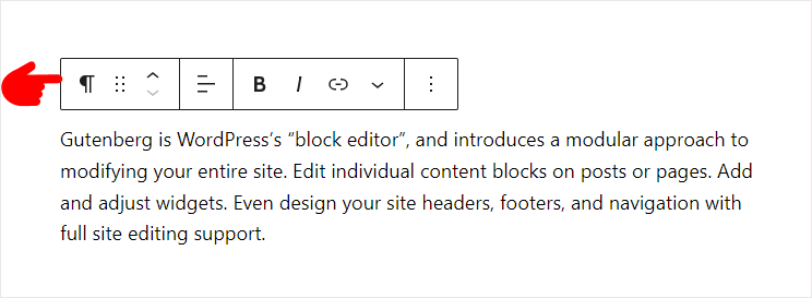 paragraph block in Gutenberg editor